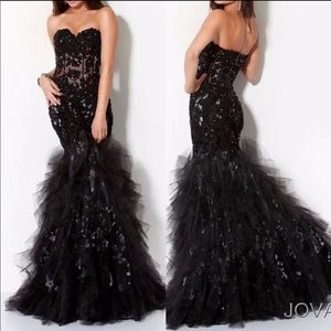 Jovani Black Corset Mermaid Prom Dress Silver Sequins size 2